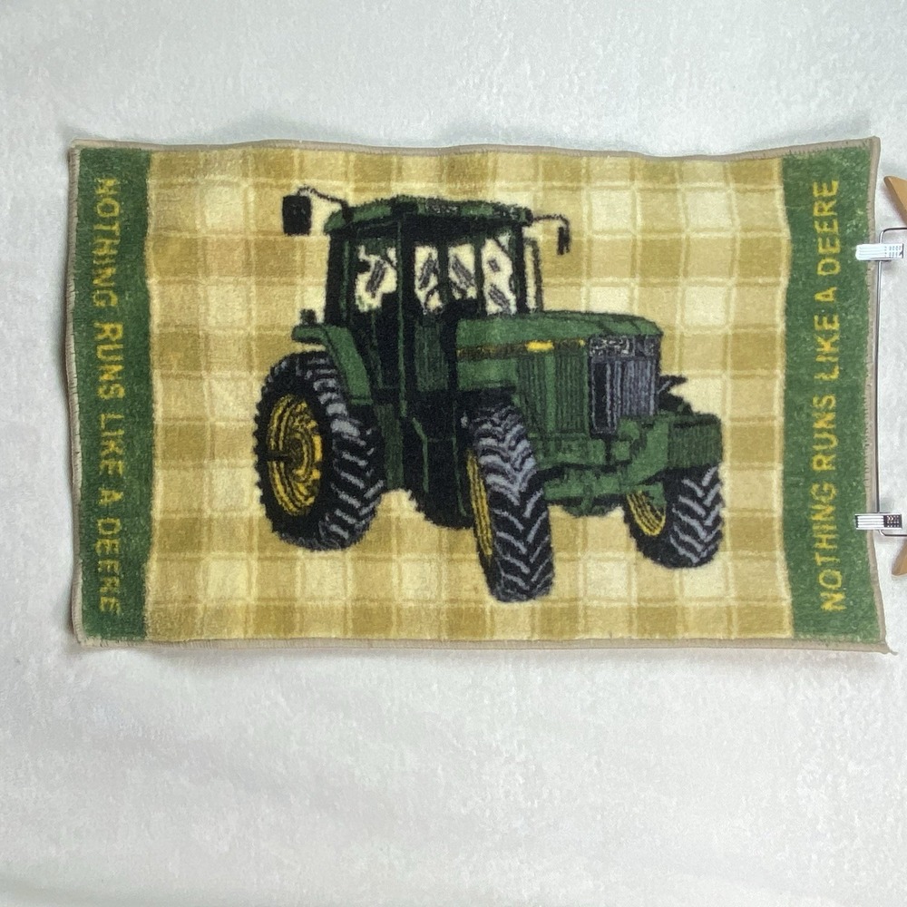 VTG John Deere Welcome Door Mat Checkered Tractor "Nothing Runs‎ Like A Deere"